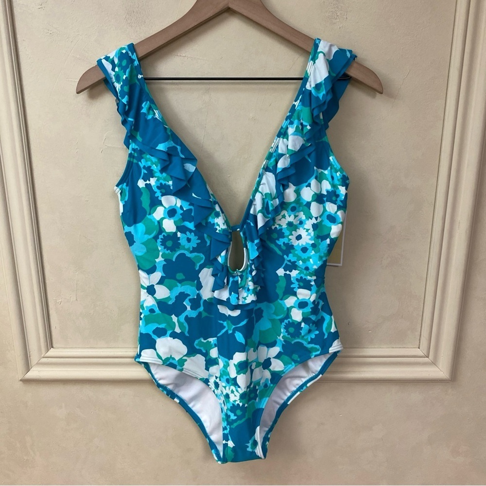 New! Michael Kors Floral Ruffle One Piece swimsuit Size 12